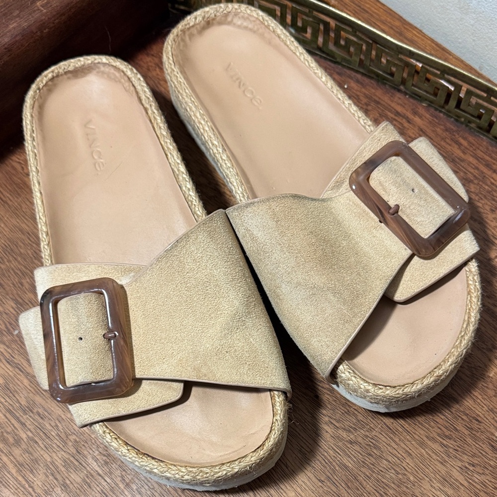 VINCE Grant Slide Suede Espadrille 7 Sandal in Cappuccino